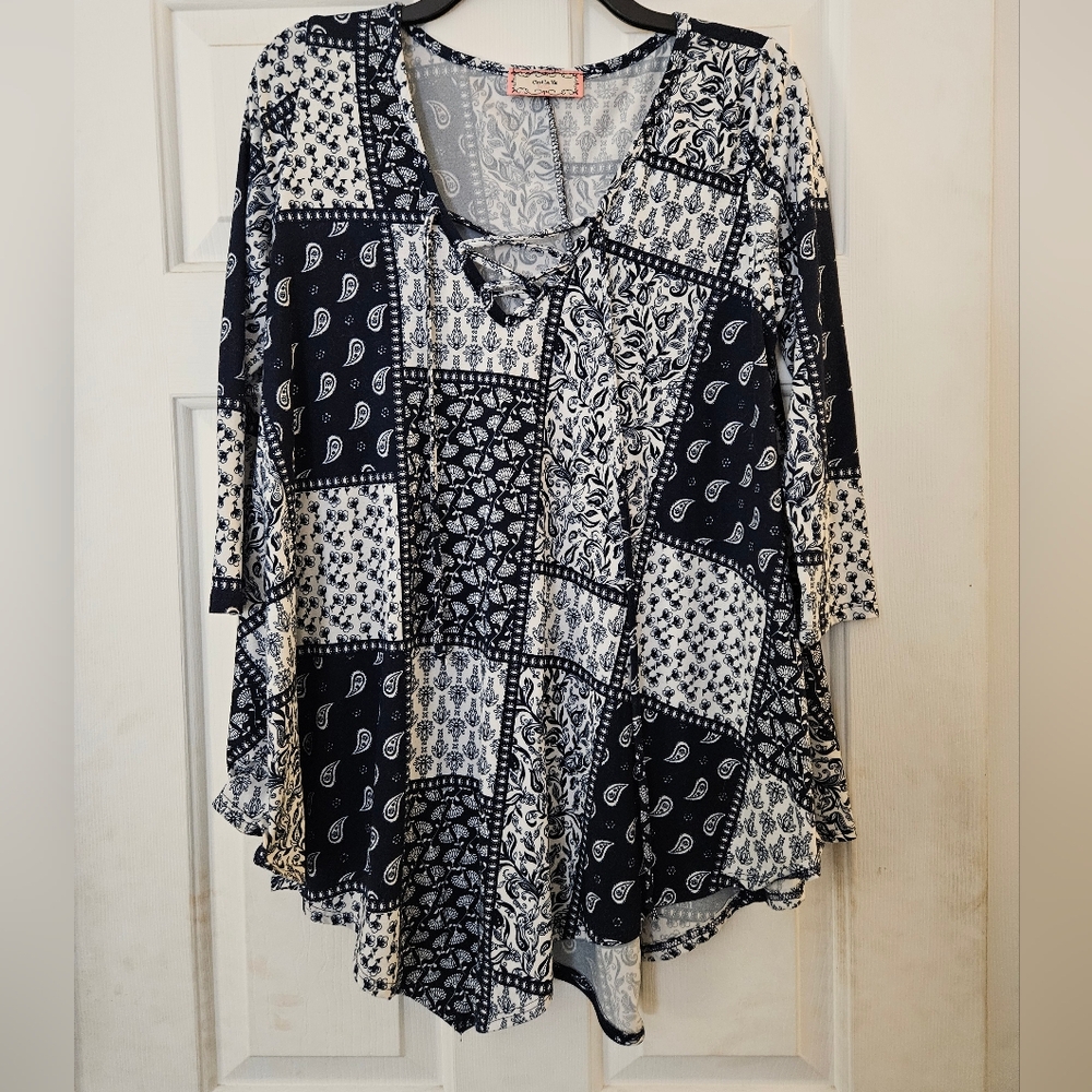 Cato Black and White Patchwork Blouse